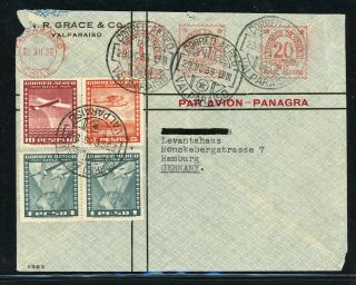 Chile Postal History: Lot 9 1936 Uprated Meter Air Valparaiso - Hamburg $$$
