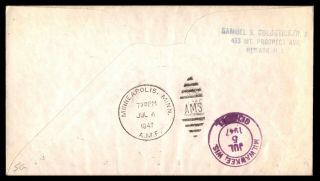 WISCONSIN EAU CLAIRE FIRST FLIGHT AM 3 JULY 4 1947 COVER TO MILWAUKEE ARRIVAL 2