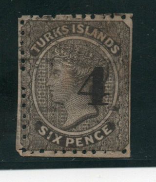 Turks Islands 1881,  " 4 " On Six Pence,  Signed,  Michel 15