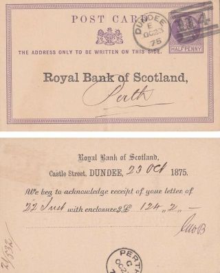 G.  B.  1875 P.  S.  1/2d Card From Dundee Duplex To Perth