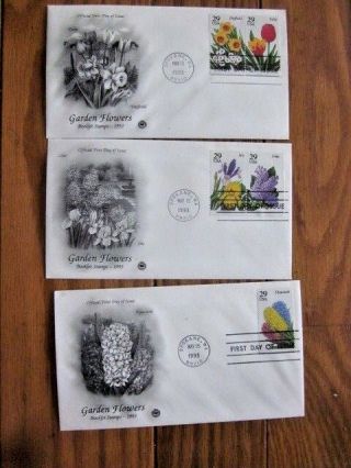 Garden Flowers 1993 Complete Set 5 Stamps 3 Pcs Cachet Fdcs Unaddressed
