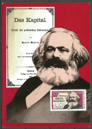 Germany East Ddr Gdr 1983 Maximum Card Death Centenary Karl Marx (das Kapital)