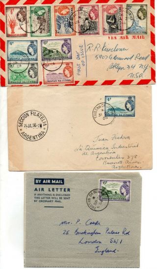 Tristan Da Cunha 3 1954 Issue Stamps On Cover And Airletter