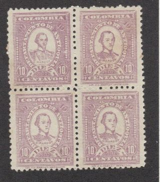 Antioquia Colombia States 10c Block Of 4 With 136a Small Head Error