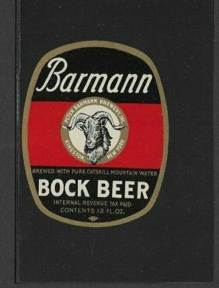 U.  S.  Barmann Bock Beer Revenue Tax Paid Label,  Kingston,  York