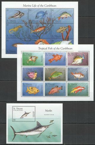 Y1416 St.  Vincent Marine Life Of The Caribbean Fauna Tropical Fish 2kb,  1bl Mnh
