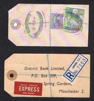 Gvi 1949 Bankers Parcel Tag With 2/6,  3d And Post Office Express Label