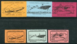 Weeda Canada C1 - C6 Vf Mnh 1981 - 87 Canada Postal Strike Labels Cv $14,