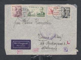 Spain 1941 Wwii Censored Airmail Cover Bilbao To Vienna Austria Germany