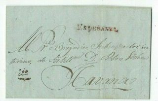 1840 Esperanza Cuba Spanish Straightline Stampless Folded Letter