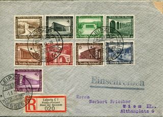 Germany Sc B93 - B101 Registered Leipzig Exhibition Postage Stamps On Cover 1937