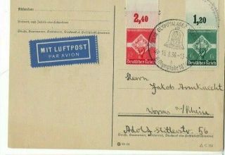 1936 Berlin Germany Olympic Airmail To Worms 464 - 465