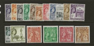 Malta 1956 - 58 Qeii Sg266 - 82 Full Set Of Values To £1 Fine Light Cat £130