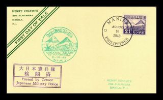 Dr Jim Stamps Passed Japanese Censor Wwii Philippines Fdc Continental Postcard