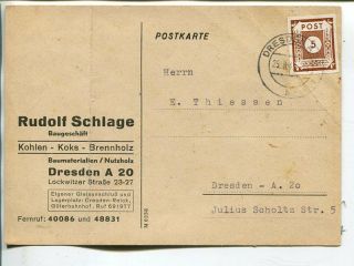 Germany Ost - Sachsen 5pf On Local Post Card Dresden 25.  8.  1945