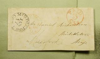 Dr Who Amherst Ma Stampless Paid 3c Missent To Middletown Ct E67901