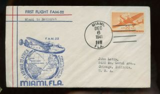 Us First Flight Cover Dec 6 1941 (day Before Pearl Harbor) Miami To Bathurst