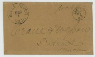Mr Fancy Cancel Stampless Cover Belle River Mich Cds Paid 3 Circle Dpo Sr - 6