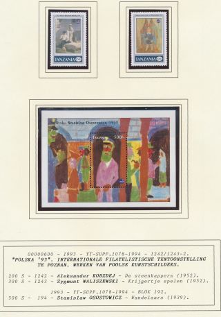 Xb71914 Tanzania 1993 Poznan Art Expo Paintings Fine Lot Mnh