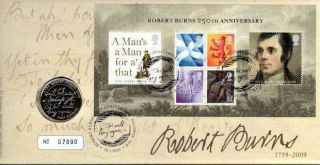Robert Burns 250th Anniversary M/s Fdc 22 - 1 - 09,  Brilliant Unc 2009 £2 Coin F11