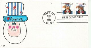 3259 & 3263 Uncle Sam Combo Fdc - Frank Ellis Hand Painted Cachet - 7 Of 20