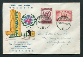 05.  03.  1958 Malaysia Malaya Ecafe Set Stamps On Fdc With Singapore/e Cds Pmk