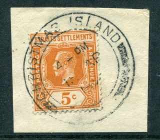 Straits Settlements Gb Kgv 5c Stamp On Piece With Christmas Island Cds Pmk