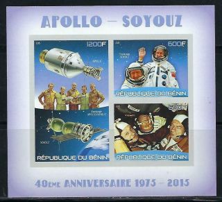 M1205 Nh 2015 Imperf Souvenir Sheet Of 3 Space Apollo - Soyouz & Astronauts
