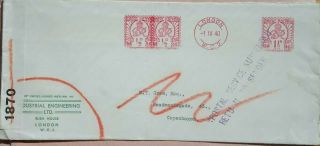 1940 Service Suspended Cachet Cover England To Denmark,  Excised Pc 66 Label