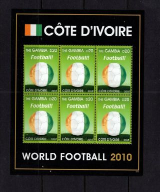 Gambia 2260 (2010 Ivory Coast World Cup) In Mini - Pane Of Six Vfmnh Cv $9.  40
