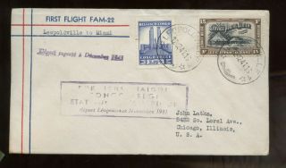 Belgian Congo First Flight Cover 1941 Leopoldville To Miami,  Florida