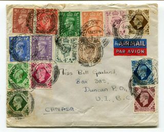 Uk Gb - London 1950 George Vi - Multiple Franking Airmail Cover To Bc Canada