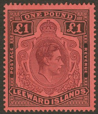 Leeward Islands 1945 Kgvi £1 Brown - Purple And Black On Salmon P14 Sg114b