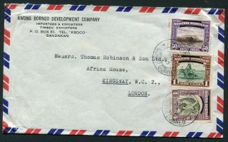 North Borneo 1950 1c,  4c & 50c Envelope To London: 50c 