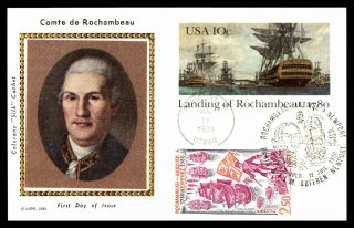 Landing Of Rochambeau France Mixed Franking 1980 Colorano Silk Maximum Card Fdc