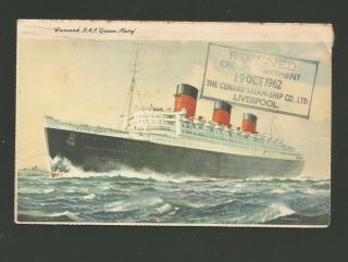 1962 Cunard Line R.  M.  S.  Queen Mary Crew Letter Card York To Liverpool