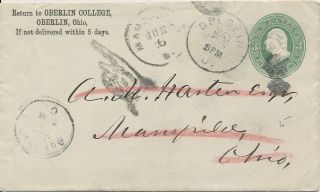 Oberlin Ohio 3c Postal Envelope Return To Sender Pointing Finger