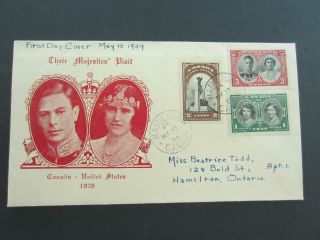 Canada First Day Cover 1939 Royal Visit,  Unusual Cachet,  Hamilton May 15,  39 1159