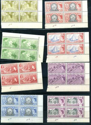 Bermuda 1953 - 58 Queen Elizabeth.  Sc 143 - 152.  1/2 - 6 Pence.  Plate Blocks Nh