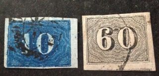 Brazil 1860 - 64 2 X Stamps Vfu