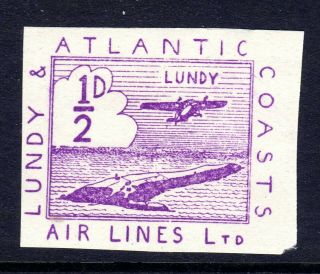Gb Local Issues: Lundy 1937 ½d Imperf Proof,  Violet On White Hinged
