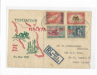 Malaya 1957 Set Of Stamps On Private Fdc