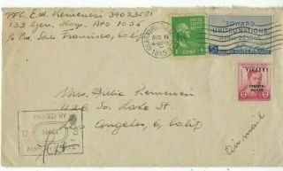 1945 Army Postal Serv Wwii Censor,  Apo 1005 Japan Airmail Prexie Mixed Franking