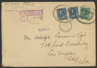 Canada Stamps Scott 111 (x 2) & 104 On 1915 Registered Cover
