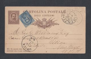 Italy 1880 Uprated Ps Card Firenze Ferrovia To Utica York Usa