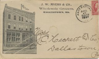 J.  W.  Meyers & Co Grocers Hagerstown Maryland 1897 Advertising Cover With Enclosu