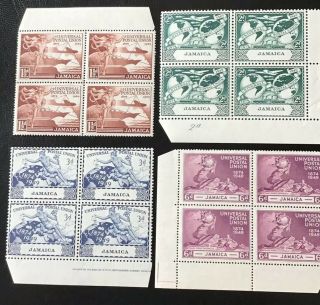 Jamaica - 1949 75th Anniversary Of Upu,  Set Of 4 Stamps In Blocks Of 4,  Mnh