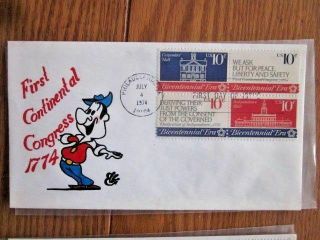 First Continental Congress 1974 Ellis Hand Colored Cachet Fdc Unaddressed
