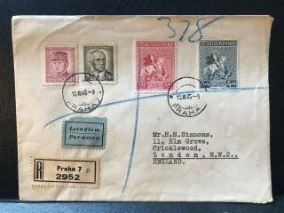 1946 Czechoslovakia Registered Cover To London Uk - Ref241