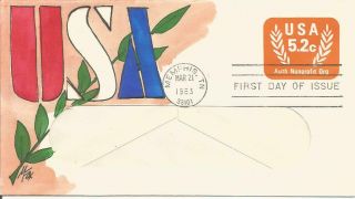 U604 Usa Stamped Window Envelope Fdc - Melissa Fox Hand Painted Cachet - 1 Of 1